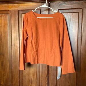 Xinyiyuan Fushi New Orange Long Sleeve Linen Cotton Blend Blouse Top Size 2XL